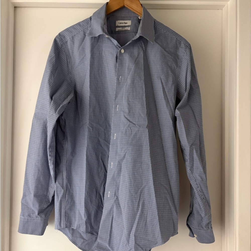 Calvin Klein Men's Shirt 100% cotton Blue Checkered 16 34/35